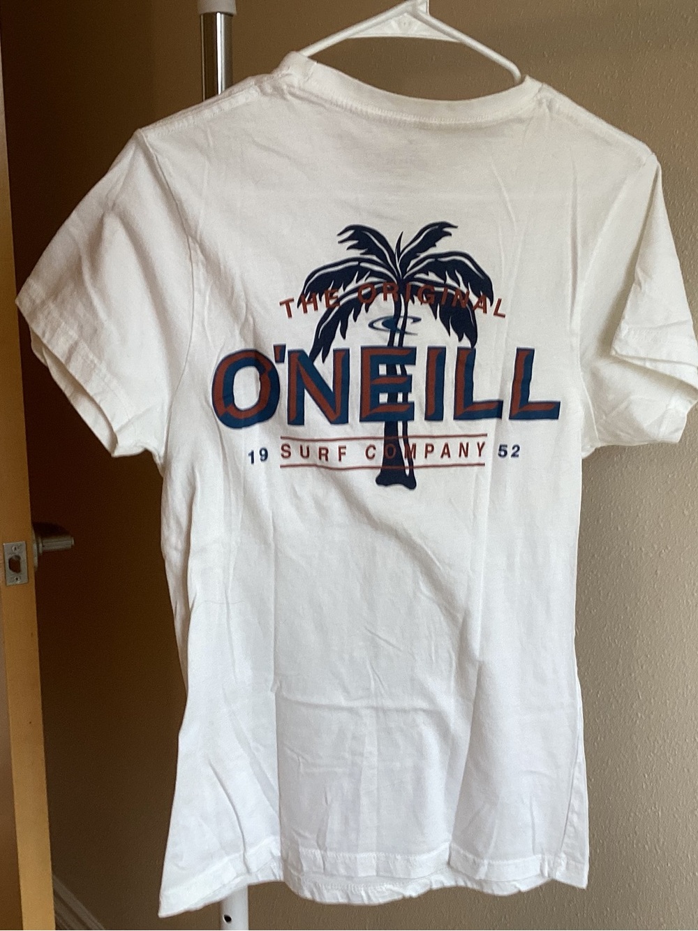 O'Neill White Short Sleeve Surf Logo Tee with Navy and Red Accents